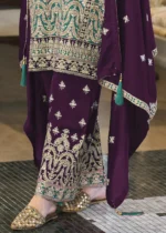 Teal and Purple Silk Suit with Embroidery Work