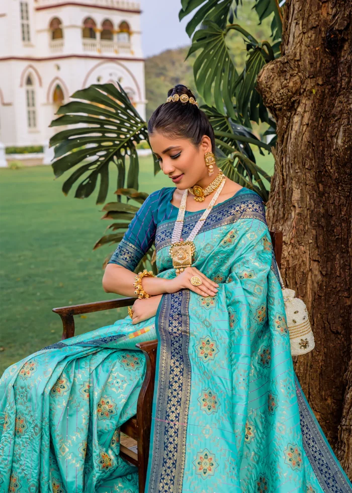 Turquoise Patola Silk Saree