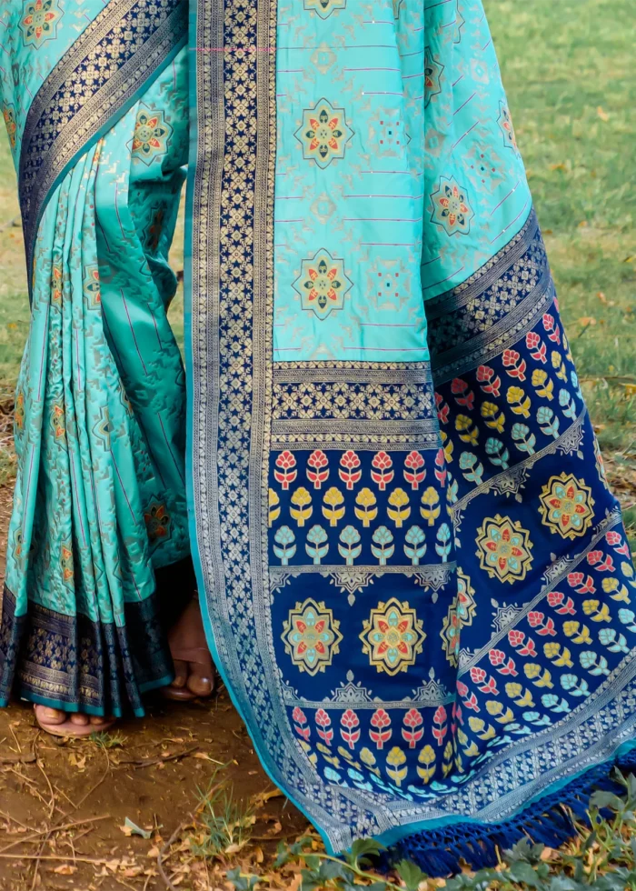 Turquoise Patola Silk Saree