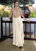 White Crop Top & Palazzo Set with Dupatta