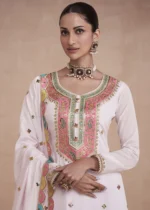 White Embroidered Silk Lehenga Suit