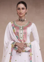 White Embroidered Silk Lehenga Suit