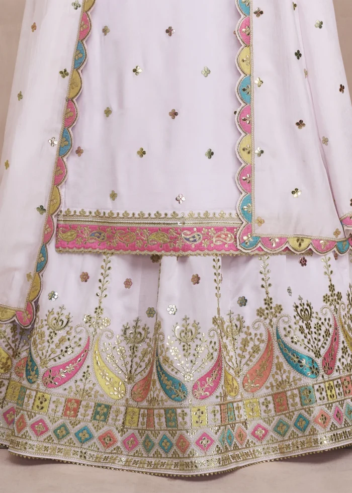 White Embroidered Silk Lehenga Suit