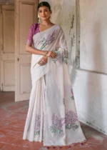 White and Wine Muga Cotton Woven Saree