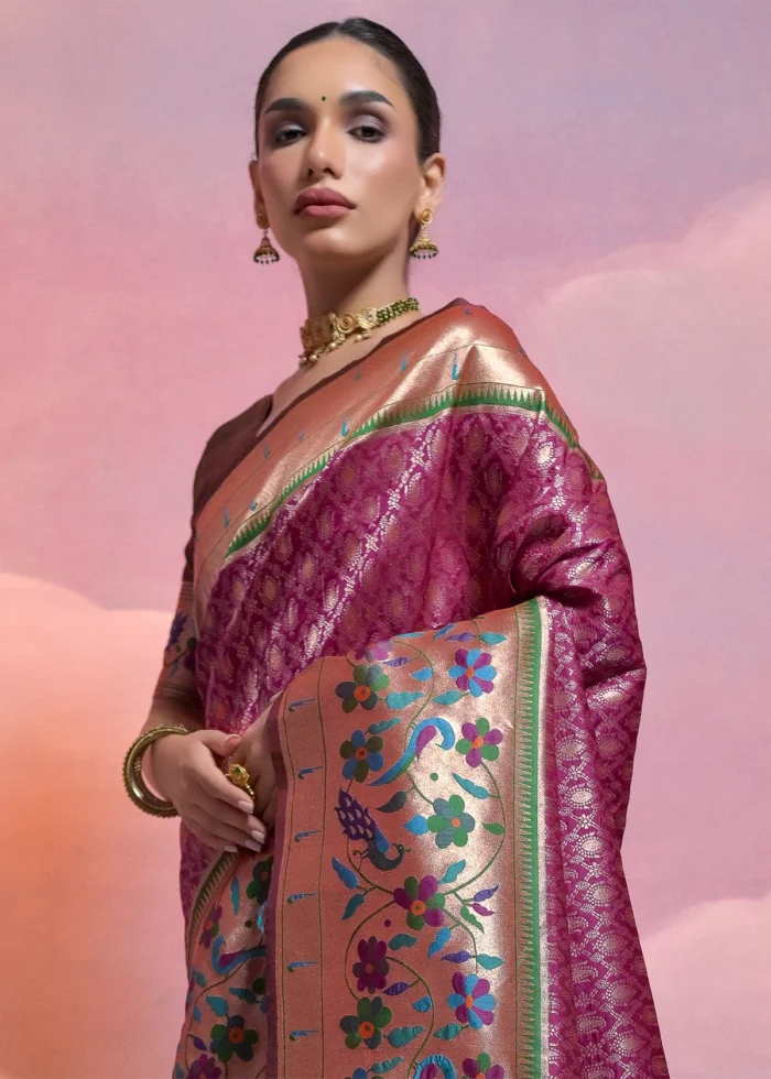 Wine Paithani Silk Saree