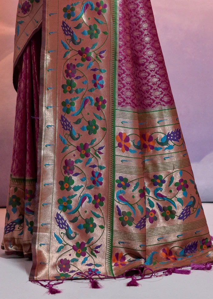 Wine Paithani Silk Saree