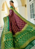 Wine and Green Banarasi Silk Saree