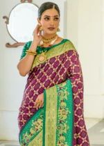 Wine and Green Banarasi Silk Saree