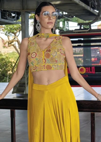 Yellow Crop Top & Palazzo Set with Dupatta