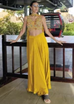 Yellow Crop Top & Palazzo Set with Dupatta