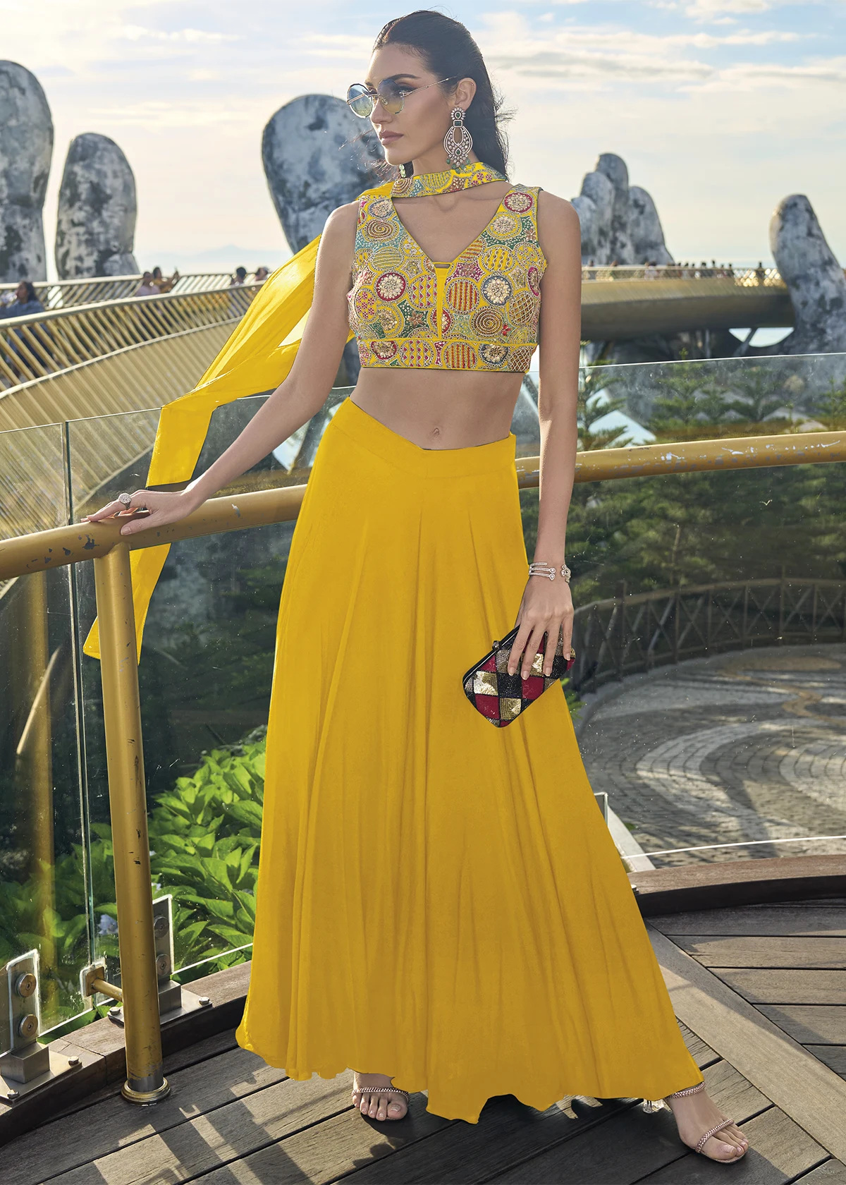 Yellow with palazzo fashion