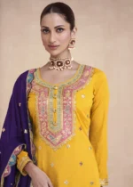 Yellow Embroidered Silk Lehenga Suit