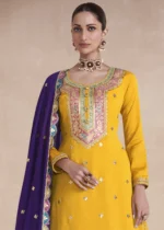 Yellow Embroidered Silk Lehenga Suit