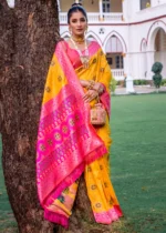 Yellow and Pink Patola Silk Saree