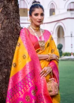 Yellow and Pink Patola Silk Saree