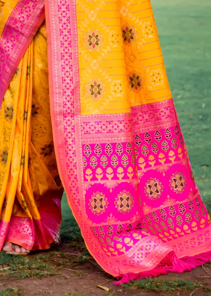 Yellow and Pink Patola Silk Saree