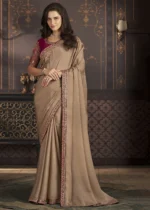 Beige Embroidered Georgette Saree