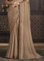 Beige Embroidered Georgette Saree