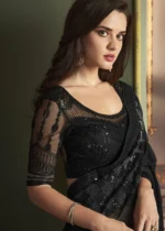 Black Embroidered Georgette Saree