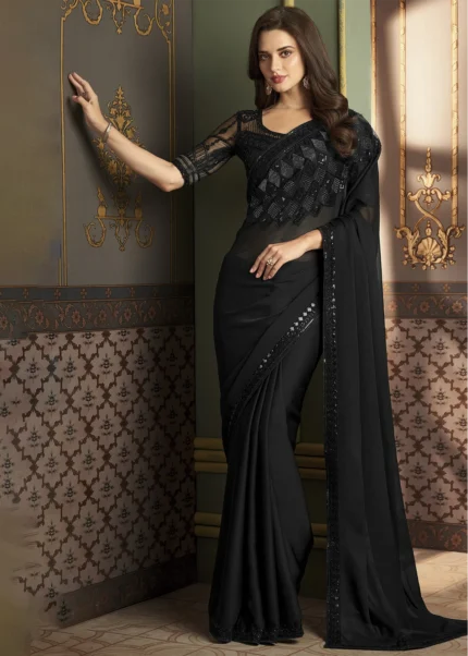 Black Embroidered Georgette Saree