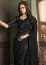 Black Embroidered Georgette Saree