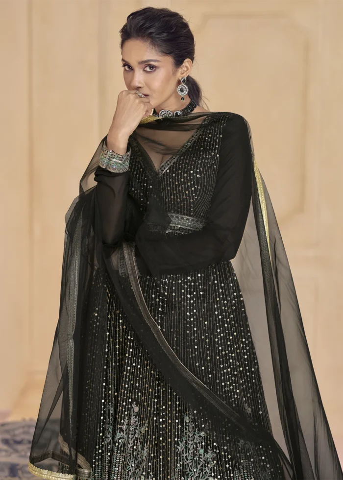 Black Georgette Anarkali Gown with Heavy Embroidery