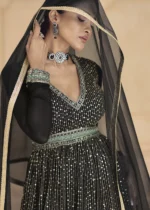 Black Georgette Anarkali Gown with Heavy Embroidery