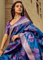 Blue Banarasi Satin Silk Saree