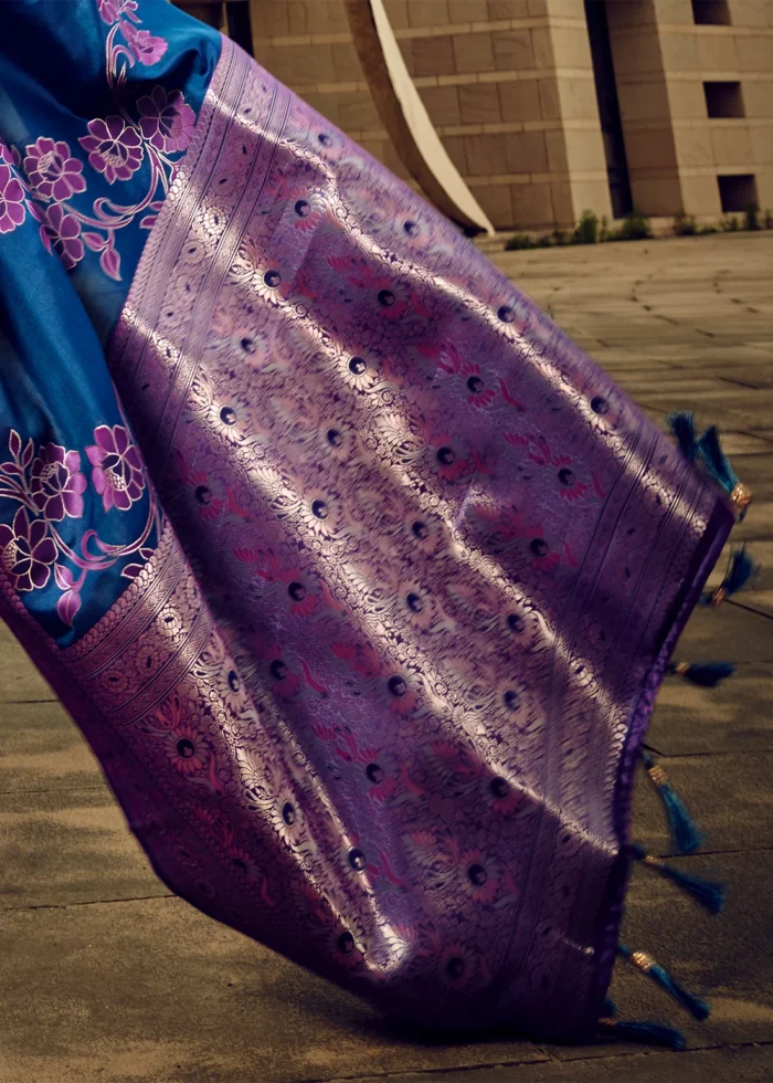 Blue Banarasi Satin Silk Saree