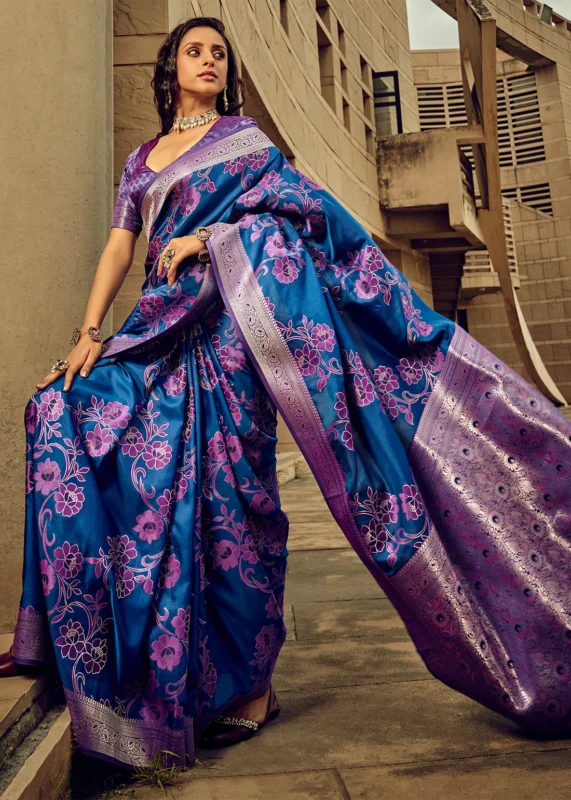 Blue Banarasi Satin Silk Saree