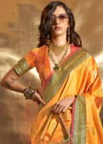 Bright Marigold Banarasi Satin Silk Saree