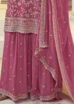 Cerise Pink Chinon Embroidered Sharara Suit