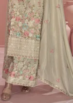 Embroidered Beige Organza Silk Palazzo Suit