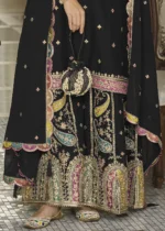 Embroidered Black Chinon Silk Sharara Suit