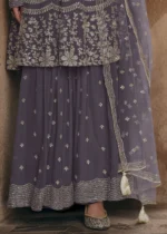 Embroidered Mauve Georgette Gharara Suit