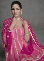 Embroidered Ombré Rani Pink Georgette Sharara Suit