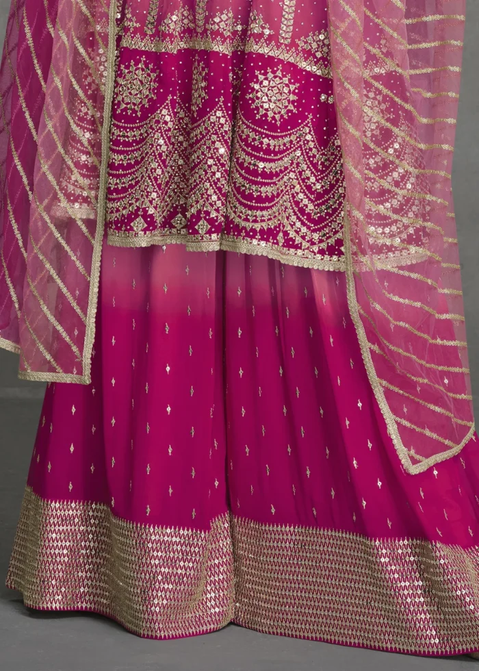 Embroidered Ombré Rani Pink Georgette Sharara Suit