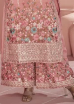 Embroidered Pink Organza Silk Palazzo Suit