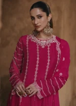 Embroidered Rani Pink Chinon Silk Sharara Suit