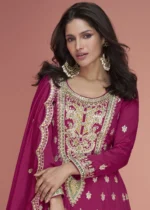 Embroidered Rani Pink Silk Palazzo Suit