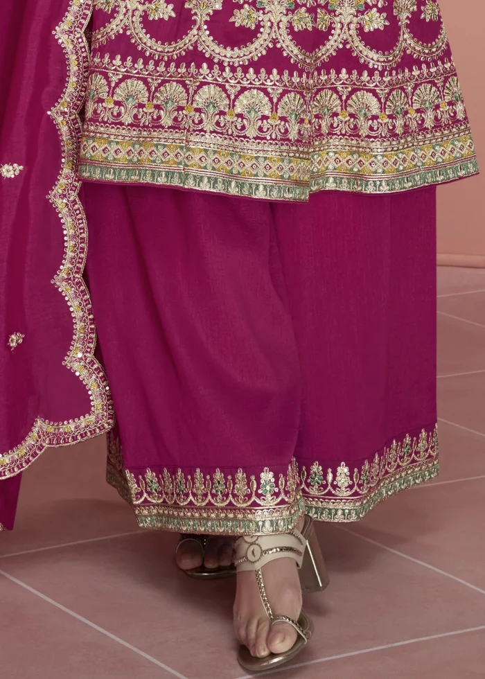 Embroidered Rani Pink Silk Palazzo Suit