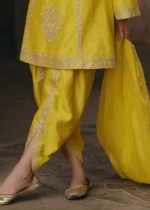 Embroidered Yellow Silk Dhoti Suit