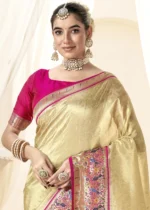 Golden Beige Paithani Tissue Silk Saree