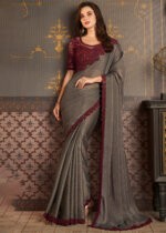 Gray Embroidered Georgette Saree