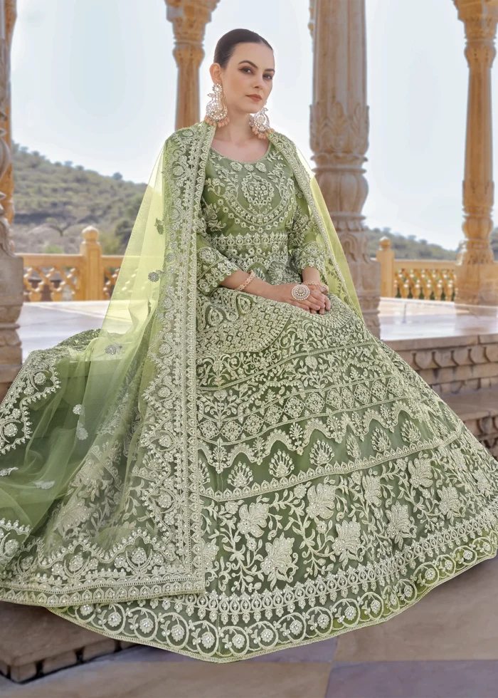 Green Embroidered Anarkali Suit Set