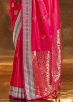 Hot Pink Banarasi Satin Silk Saree