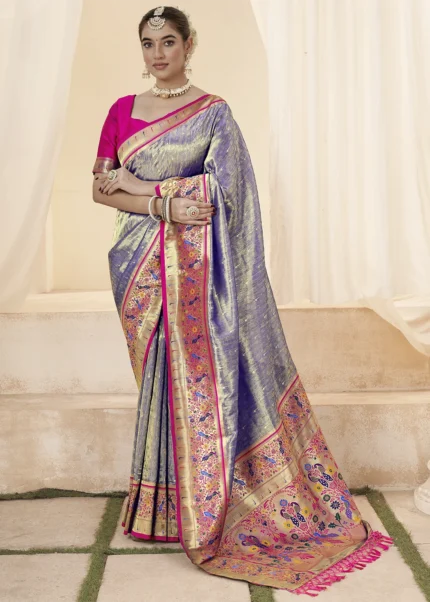 Indigo Paithani Tissue Silk Saree