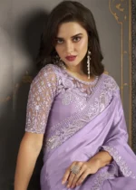 Lavender Embroidered Georgette Saree