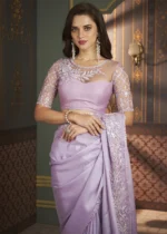 Lavender Embroidered Georgette Saree