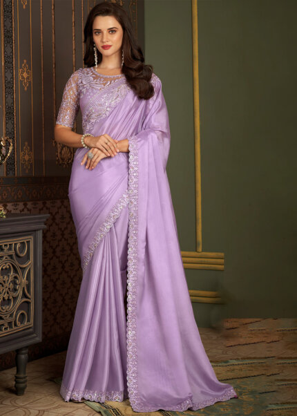 Lavender Embroidered Georgette Saree